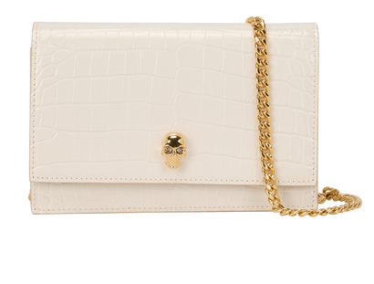 Small Croc Embossed Crossbody, &pound;395, Handbags, White, Leather, Front view